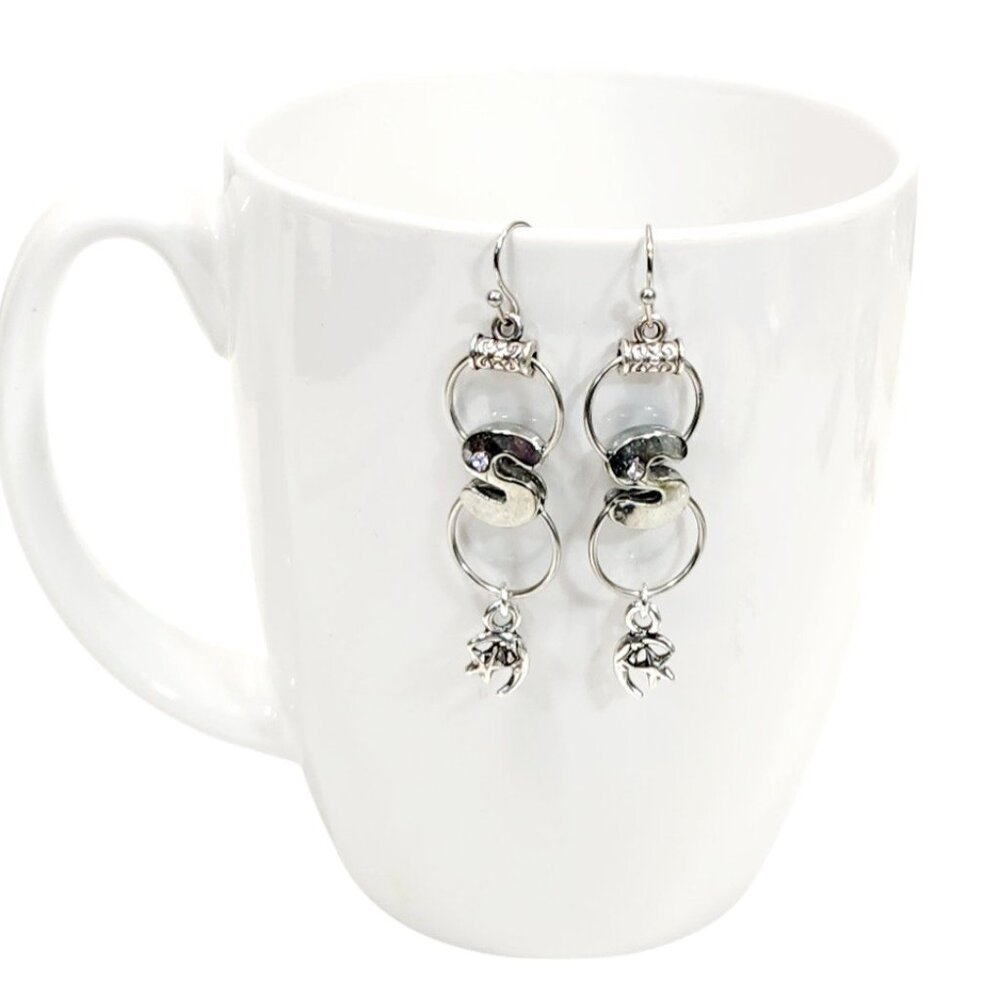 Alphabet Initial Letter S Earrings Silver Rhinestone Charms